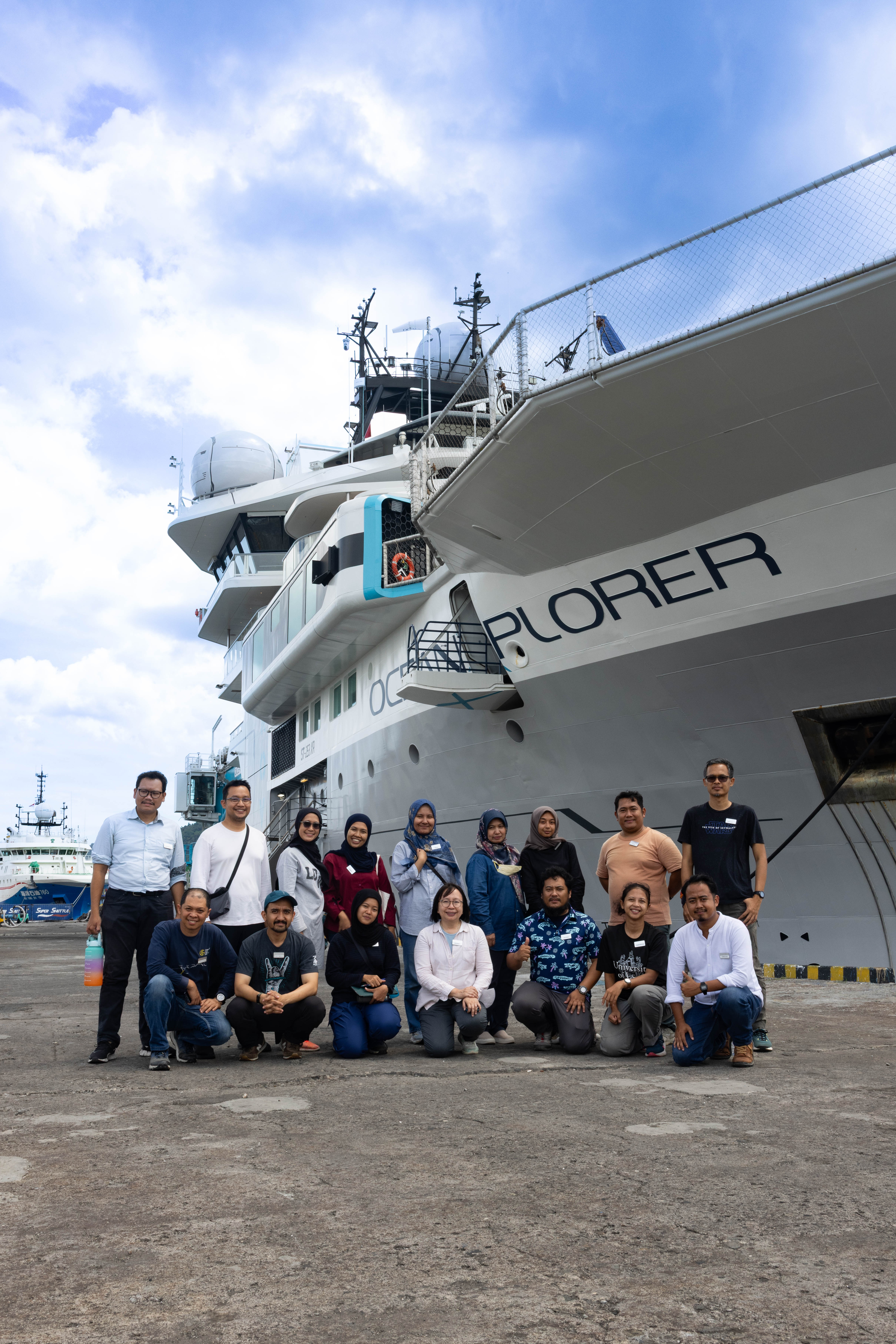 Science team members gather in Bitung before boarding OceanXplorer to begin the joint deep-sea expedition led by OceanX and BRIN.